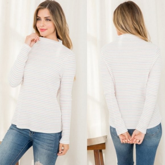 53755 Striped Waffle Knit Top - Picture 2 of 4